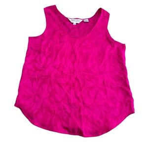 Vintage Sunny Leigh Size S Hibiscus Print 100% Silk Tank Top Fuchsia Pink Floral